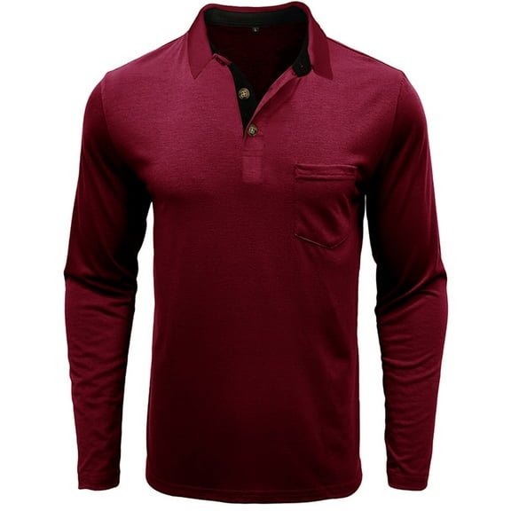Polo Shirts for Men Long Sleeve Solid Henley Shirt Causal Button Down T-Shirts Vintage Solid Loose Pullover Tops