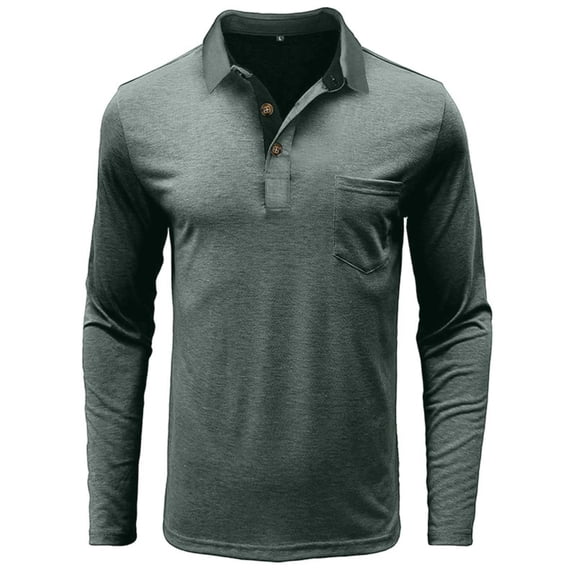 Polo Shirts for Men Long Sleeve Solid Henley Shirt Causal Button Down T-Shirts Vintage Solid Loose Pullover Tops
