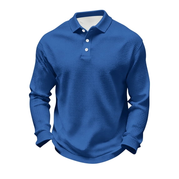 Polo Shirts for Men Long Sleeve Waffle Textured Golf Shirt Lightweight Fashion Lapel Tee Breathable Knit Casual Tops