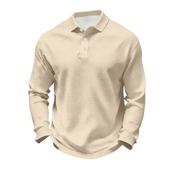 Polo Shirts for Men Long Sleeve Waffle Textured Golf Shirt Lightweight Fashion Lapel Tee Breathable Knit Casual Tops
