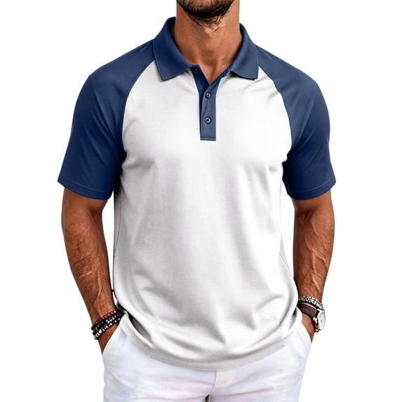 Polo Shirts for Men Loose Fit Color Block Raglan Short Sleeve Shirt Big and Tall Lightweight Short Sleeve Shirts