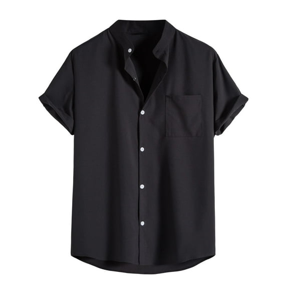 Polo Shirts for Men M Spring Summer Soild Color Casual Lapel Large Size Beach Holiday Short Sleeve Black Button Down Shirt Sizes M