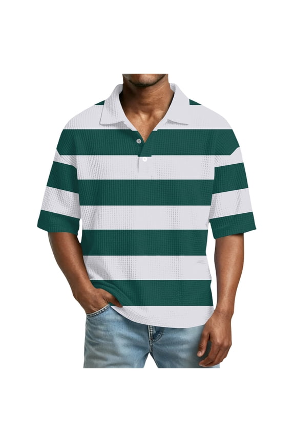 Polo Shirts for Men,Men's Short Sleeve Polo Shirt - Wide Striped Design, Multiple Colors Available for Daily Casual Wear