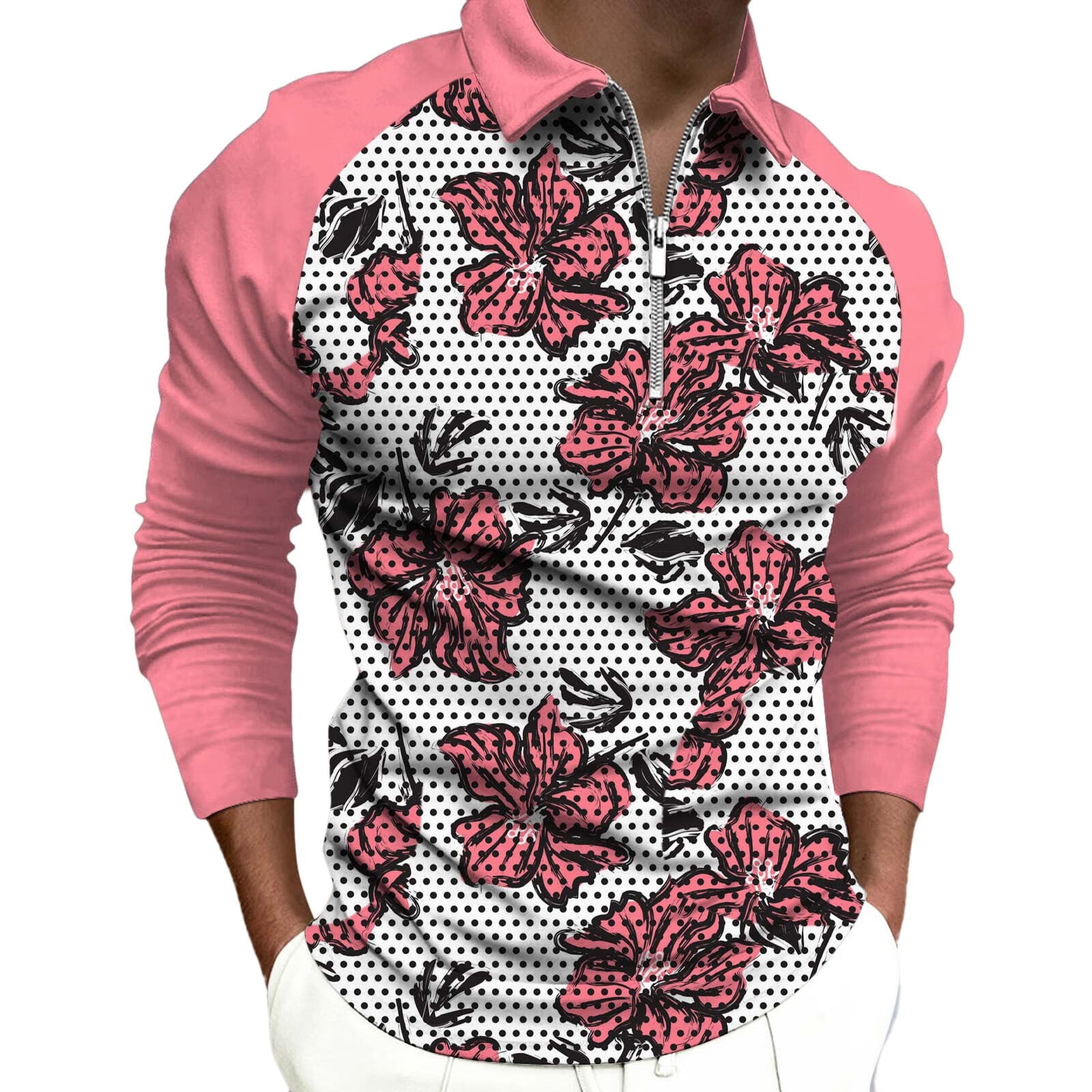 Black,Pink And White Men Printed Sports Polyester T Shirt, Polo
