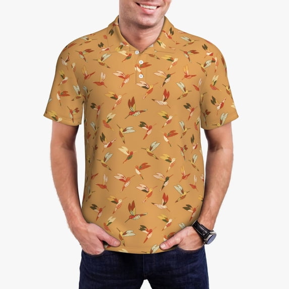 Polo Shirts for Men, Mottled Hummingbird Cuteness Casual Mens Polo Shirts Short Sleeve Button Down Classic Mens Golf Polo Shirts