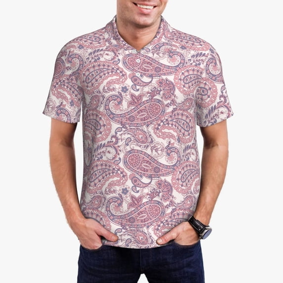 Polo Shirts for Men, Pink Paisley Cuteness Casual Mens Polo Shirts Short Sleeve Button Down Classic Mens Golf Polo Shirts