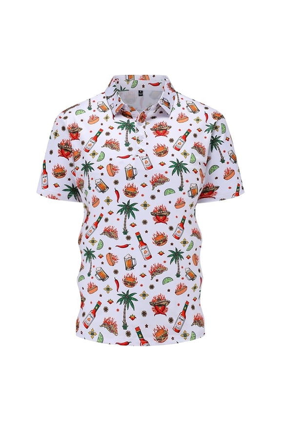 Polo Shirts for Men Printed Comfortable Short Sleeve Casual Full Funny Graphic Vacation Shirts for Men