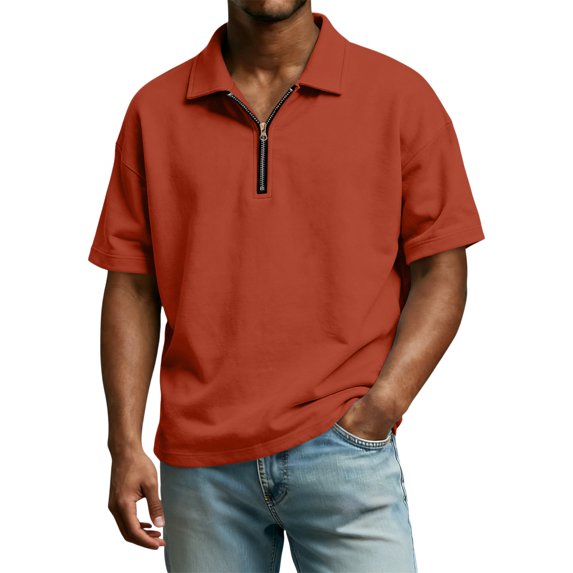 Polo Shirts for Men Quarter Zip Casual Shirts Short Sleeve Moisture Wicking Golf Polo Collared Shirts Ginger S