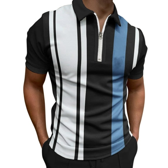 Polo Shirts for Men Shirts Male Summer Striped Print T Shirt Turn Down Collar Short Sleeve Tops