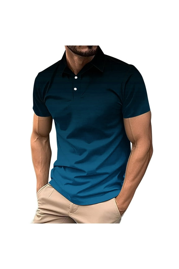 Polo Shirts for Men Short Sleeve Button Down Collar Gradient Tees Dressy Casual Business Work Tshirt Summer Golf Tops