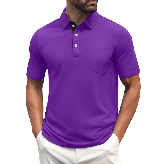 Polo Shirts for Men Short Sleeve Collared Golf Shirt 3 Buttons with Pocket Moisture Wicking Quick Dry Tops