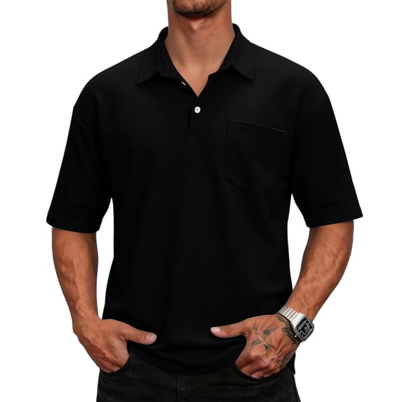 Polo Shirts for Men Short Sleeve Collared Golf Shirt Work Performance Athletic Polos with Pocket Black 3XL