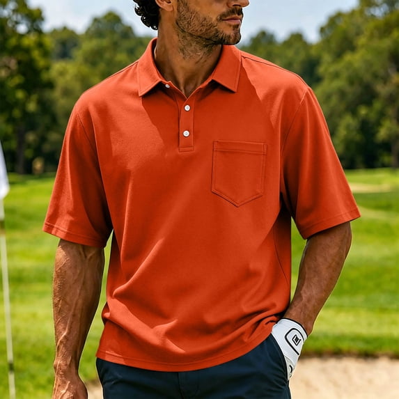 Polo Shirts for Men Short Sleeve Collared Golf Shirt with Pocket Moisture Wicking Quick Dry Performance Polos Vermilion 3XL