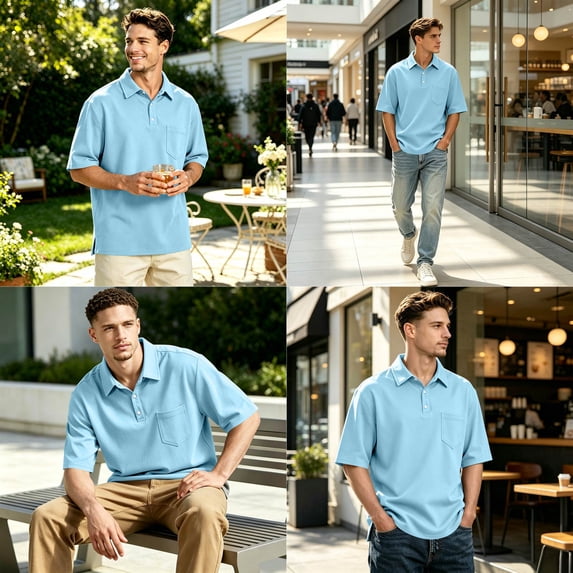 Polo Shirts for Men Short Sleeve Golf Shirts with Pocket Classic Casual Moisture Wicking Polos