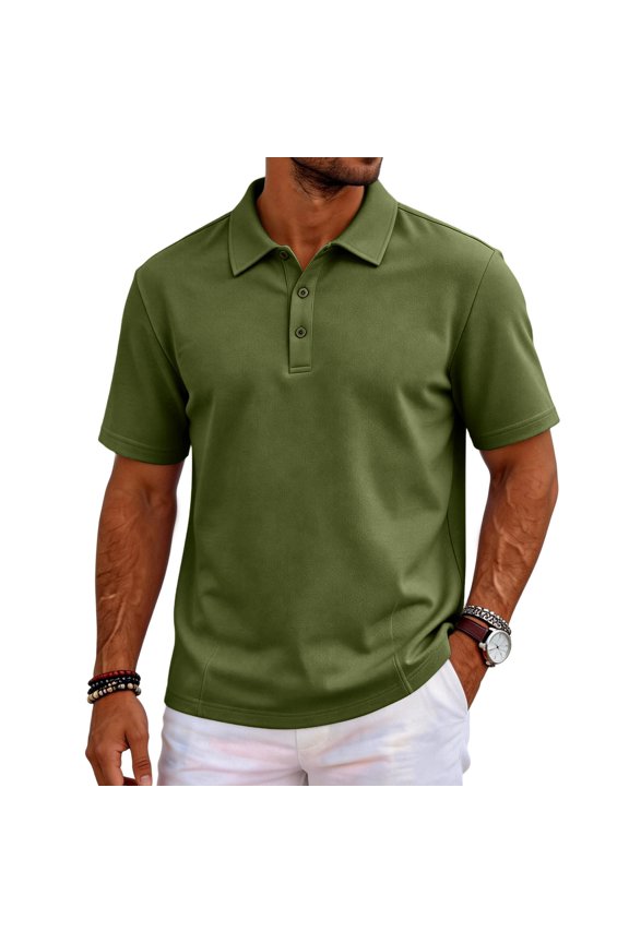 Polo Shirts for Men Short Sleeve Summer Relaxed Fit Casual Collared Shirt Workout Gym Golf Shirts Lounge Office Tshirts Army Green S