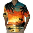thumbnail image 1 of Polo Shirts for Men Short Sleeved Casual Style Print Seaside Coconut Sunset Print Short Sleeved Cardigan Button Lapel Button Down Shirt Sizes M, 1 of 4