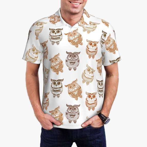 Polo Shirts for Men, Simple Cute Owls Cuteness Casual Mens Polo Shirts Short Sleeve Button Down Classic Mens Golf Polo Shirts