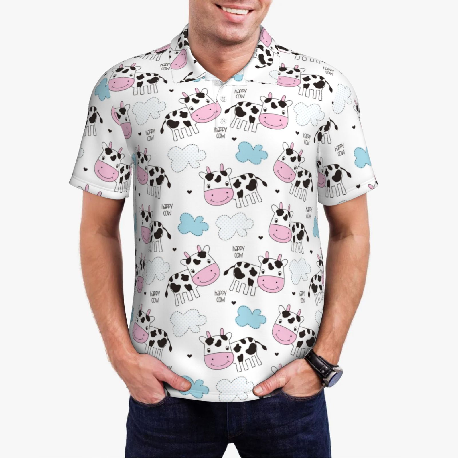 Polo Cow Pattern Polo Shirts for Men - Simple Funny Cute Cow Soft Comfort Breathable ...
