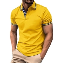 Polo Shirts for Men Slim Fit Basic Tee Button Collar Print Golf Polo Shirts Relaxed Fit Outdoor Casual Casual Golf Shirts,Yellow,XXXL