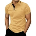 thumbnail image 1 of Polo Shirts for Men Slim Fit Button Up Collared Short Sleeve Tee Breathable Stretchable Comfortable Casual Summer Mens Shirts Khaki L, 1 of 9