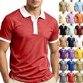 thumbnail image 1 of Polo Shirts for Men Solid Collared Short Sleeve Golf Shirts Classic 3 Buttons Shirts Red XL, 1 of 8
