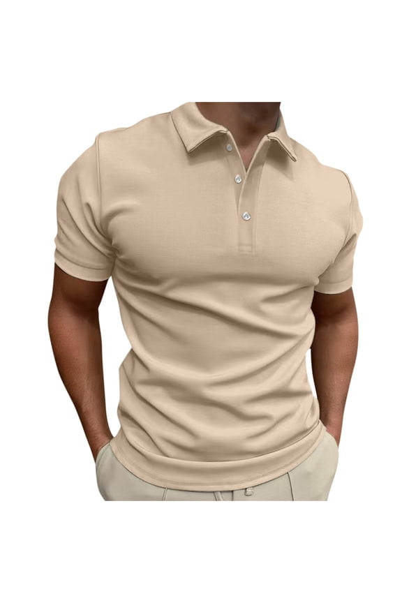 Polo Shirts for Men Solid Short Sleeve Casual Golf Tees Quarter Button Pull-On Casual Summer Tops Vacation Relaxed Fitted Short Sleeve Shirts