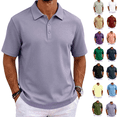 thumbnail image 1 of Polo Shirts for Men Stylish Cotton Pique Short Sleeve T-Shirt Summer Casual Business Classic Fit Button Down Collared T-Shirts Light Purple S, 1 of 8