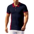 thumbnail image 1 of Polo Shirts for Men Summer Color Matching Short Sleeve Button Up Lapel Breathable Tops Casual Trend Slim Fit T Shirts for Man Navy M, 1 of 7