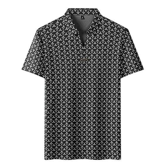 Polo Shirts for Men Summer Non Marking Short Sleeve Light Business Elastic V Neck Floral Lapel Tops Casual T Shirts for Man Black 48