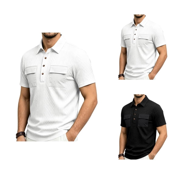 Polo Shirts for Men Summer Short Sleeve Relaxed Fit Jacquard Texture Lapel Collar Business Casual Work T Shirt Golf Shirts