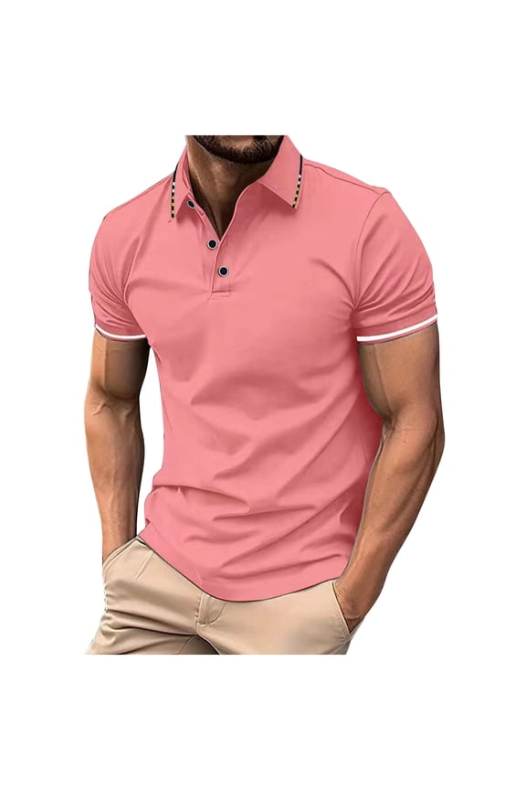 Polo Shirts for Men Summer Simple Solid Quarter Button Golf Tees Tops Business Casual Vacation Slim Fit Lapel T-Shirts