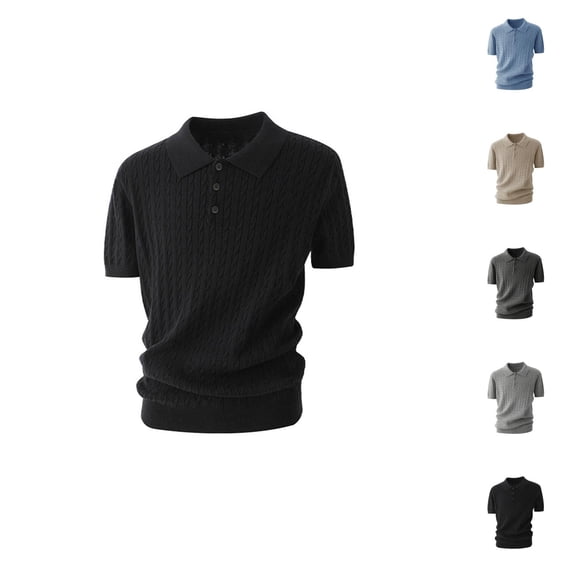 Polo Shirts for Men Summer Solid Casual Cable Knit Collared Short Sleeve Dress Shirts