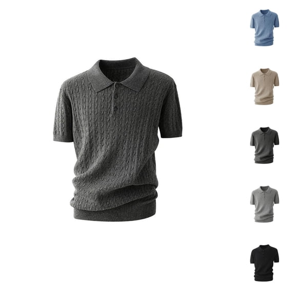Polo Shirts for Men Summer Solid Casual Cable Knit Collared Short Sleeve Dress Shirts