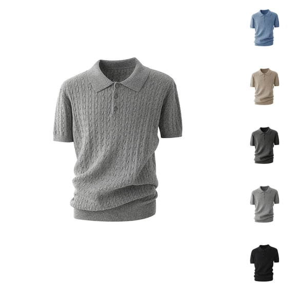 Polo Shirts for Men Summer Solid Casual Cable Knit Collared Short Sleeve Dress Shirts