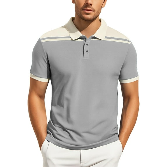 Polo Shirts for Men Summer Sports Casual Short Sleeve Color Block Button Collared Business Mens Dress Shirts