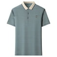 thumbnail image 1 of Polo Shirts for Men Summer Thin Breathable Short Sleeve Striped Colour Weave Button Lapel Tops Lightweight T Shirts for Men Green M (48), 1 of 9