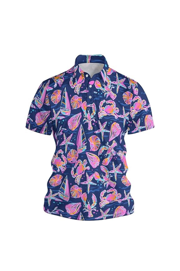 Polo Shirts for Men Thin Breathable Novelty Print Turndown Collar Shirts Quick Dry Short Sleeve Slim Fit Casual Mens Tees