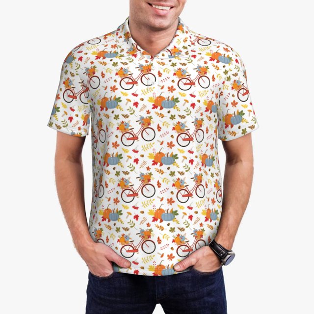 Polo Shirts for Men, Vintage Autumn Pumpkins Cuteness Casual Mens Polo