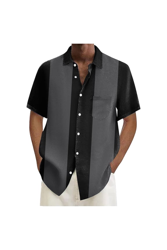Polo Shirts for Men Vintage Bowling 1950S Casual Short Sleeve Button Down Contrast Summer Color Block Button Down Tops Sizes S