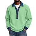 thumbnail image 1 of Polo Shirts for Men Waffle Knit Button Up Denim Collar Collared Top Fall Long Sleeve Patchwork Shirts 3XL, 1 of 6