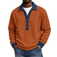 thumbnail image 1 of Polo Shirts for Men Waffle Knit Button Up Denim Collar Collared Top Fall Long Sleeve Patchwork Shirts XL, 1 of 6