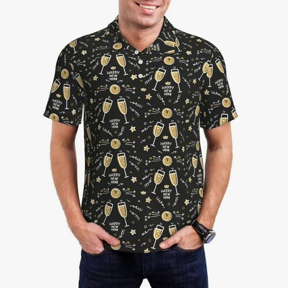 Polo Shirts for Men, Wine Glass Cuteness Casual Mens Polo Shirts Short Sleeve Button Down Classic Mens Golf Polo Shirts
