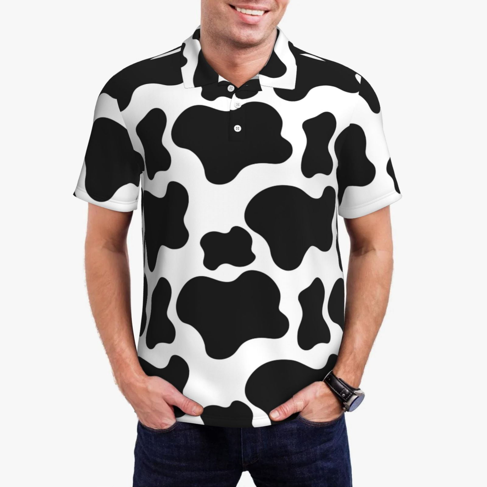 Polo Cow Pattern Polo Shirts for Men cow spots pattern Casual Mens Short Sleeve Polo ...