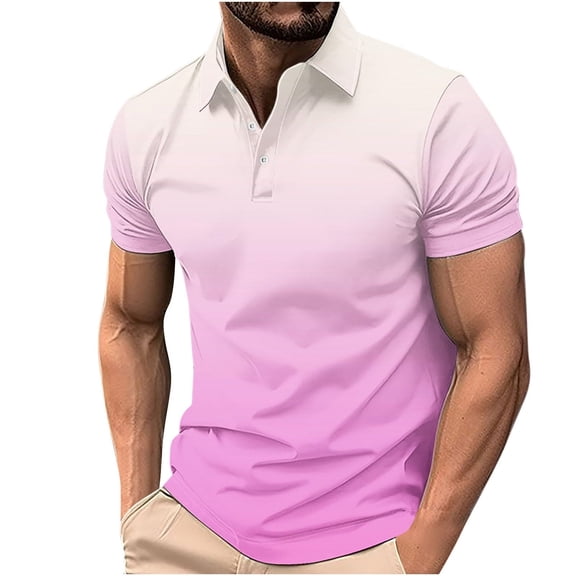 Polo Shirts for Men with Pocket Quarter Zip Gradient Golf Business Casual Wear Comfy Summer Outdoor Casual Golf Shirts,Pink,XXXXXL
