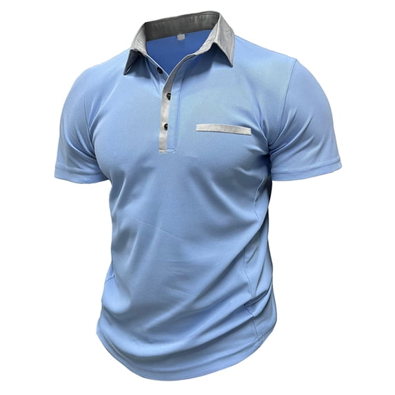 Polo Shirts for Men with Pocket Short Sleeve Collared Golf Shirts Quick Dry Pique Performance Athletic Summer Light Blue M