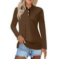 thumbnail image 1 of Polo Shirts for Women 2025 Fall Long Sleeve Lapel Collar Button Down, Business Casual Golf Tops Plus Size Blouses Light Brown XL, 1 of 5