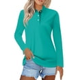 thumbnail image 1 of Polo Shirts for Women 2025 Fall Long Sleeve Lapel Collar Button Down, Business Casual Golf Tops Plus Size Blouses Turquoise M, 1 of 5