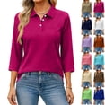 thumbnail image 1 of Polo Shirts for Women 3/4 Length Sleeve Golf Shirts 3-Button Quick Dry Workout Tops Collared for Work Running Tennis,Hot Pink XL, 1 of 6