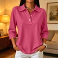thumbnail image 1 of Polo Shirts for Women 3/4 Sleeve Tops Golf Tees 3-Button Collared Shirt Watermelon Red 3XL, 1 of 4
