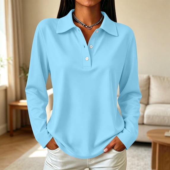 Polo Shirts for Women Casual Golf Collared Long Sleeve Fall Tops Business Casual Tees, S